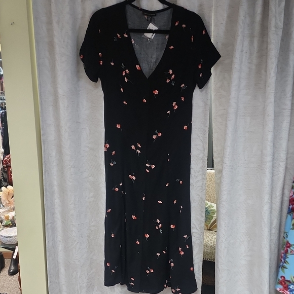 Saks Fifth Avenue Black Label Black Midi Dress Floral VINTAGE - Picture 1 of 6